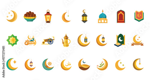 Holy Objects Variety: Prayer and Worship Islamic Vector Set eid quran 