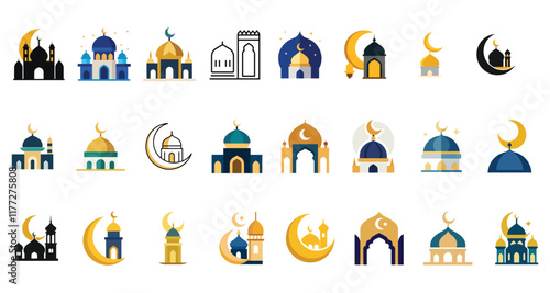 Multicolored Islamic Prayer Set for Design in Vector Format religion  