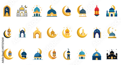 Islamic Themed Prayer Color Vector Set Elements Collection dua asr eid