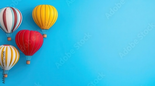 Heartpatterned hot air balloons filling the clear morning sky, celebrating love and romance photo