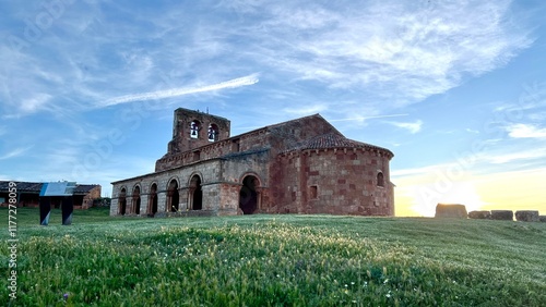 hermitage of Tiermes ruins at sunset in Soria, Spain photo