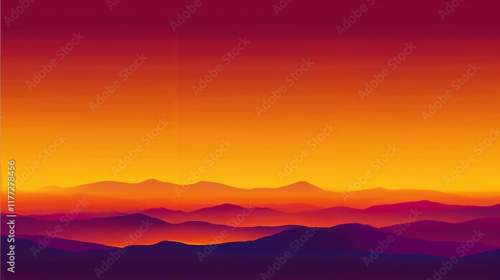 Fototapeta premium Vibrant sunset over layered purple mountains in a dreamy landscape