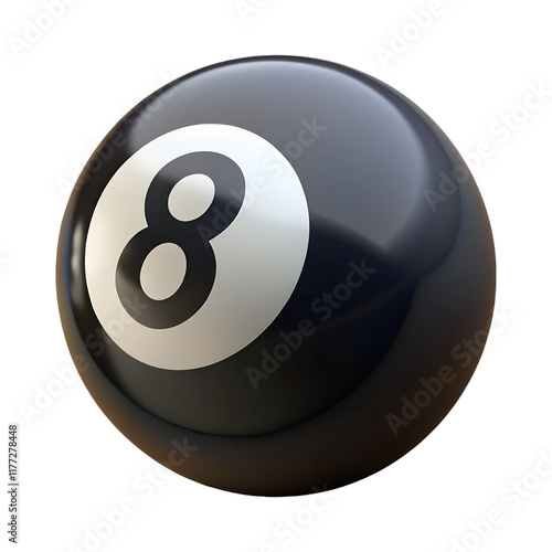 Billiard black pool ball number eight illustration with background white. Plastic style photo