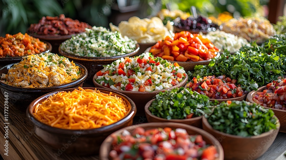 Colorful Salad Bar with Fresh Toppings Colorful Salad Bar with Fresh Toppings