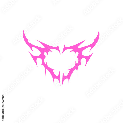 Neo tribal pink heart y2k vector design. Abstract Gothic heart isolated on white background