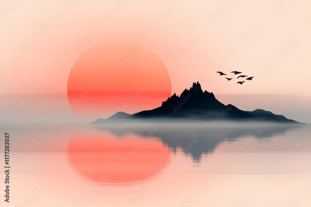 A minimalist illustration of Kuşadası skyline, featuring Pigeon Island and the surrounding sea in soft pastel tones A minimalist illustration of Kuşadası skyline, featuring Pigeon Island and the surrounding sea in soft pastel tones