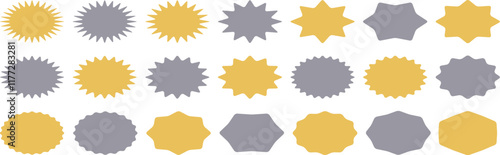 ギザギザの座布団セット 　Set of sale sticker,starburst labels, sunburst badges.