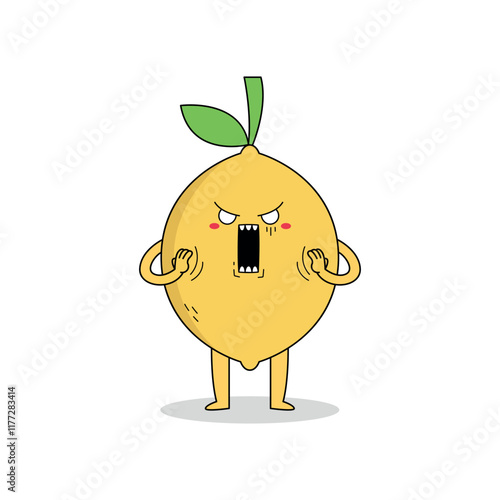 Cute lemon fruit cartoon character with shocked expression doodle