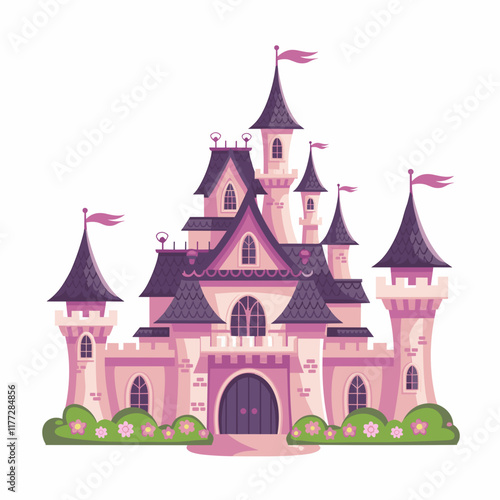 Charming Cartoon Fairytale Castle Illustration