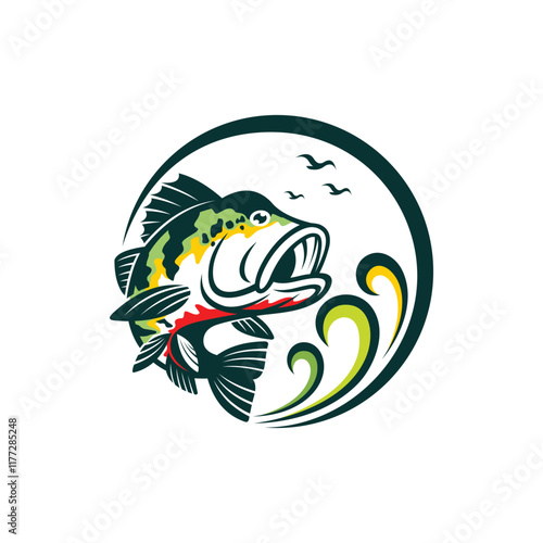 peacock bass fish logo with circle concept