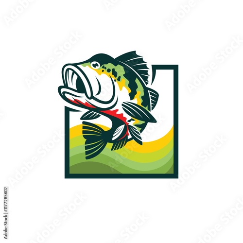 peacock bass fish logo with square concept