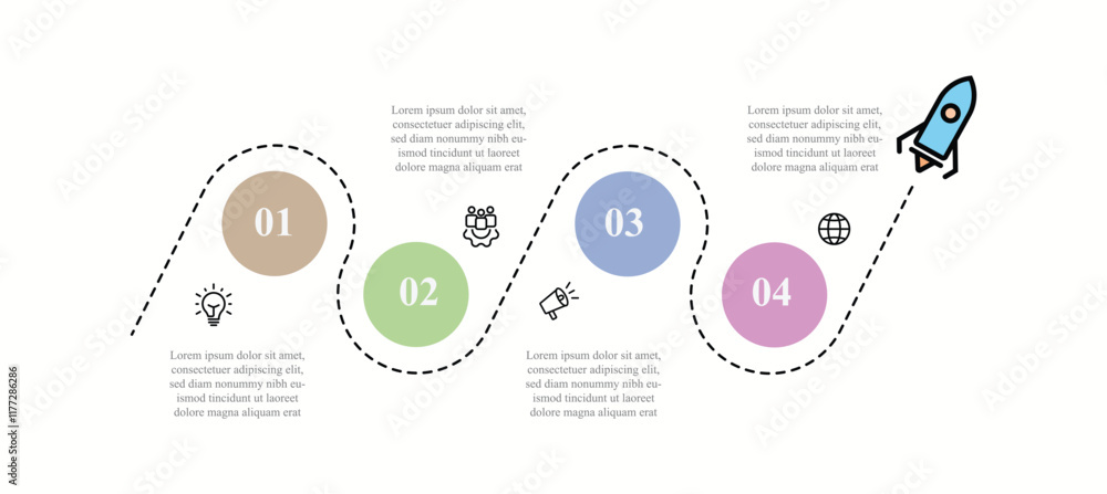 Process infographic template with line and 4 step circle