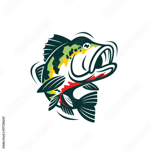 peacock bass fish logo jumping