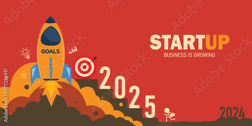 Startup Success and Business Growth 2025. Vector Illustration