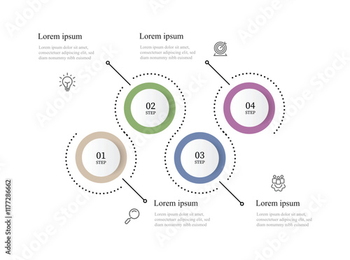 Banner template infographic. 4 step point timeline with circle concept and line connected 