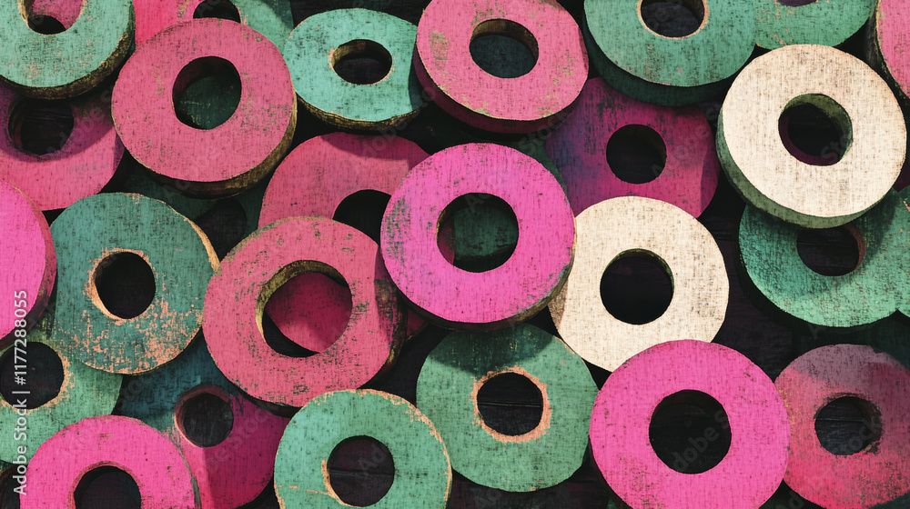 Fototapeta premium Colorful wooden rings in abstract pattern