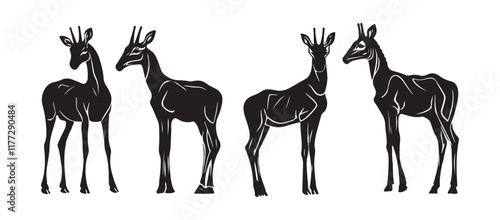 set of Okapi silhouettes in different posture , 