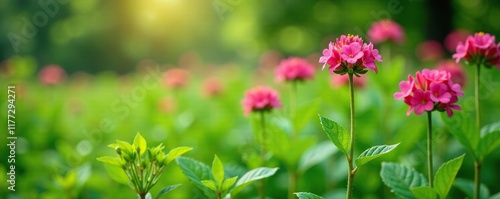 Soft focus of verdolaga flowers in bloom amidst lush green foliage, pigweed, garden blooms, verdolaga photo