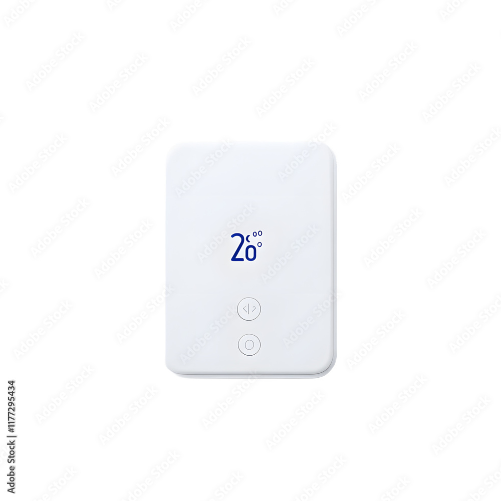 Smart home thermostat with sleek design and modern features, set against a clean white background, ideal for showcasing innovative home automation technology, energy efficiency, and smart living solut Smart home thermostat with sleek design and modern features, set against a clean white background, ideal for showcasing innovative home automation technology, energy efficiency, and smart living solut
