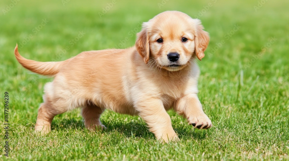 A playful golden retriever puppy exploring a grassy field. A playful golden retriever puppy exploring a grassy field.