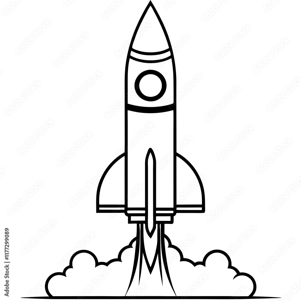 Obraz premium Rocket Launch Line Art Vector Illustration