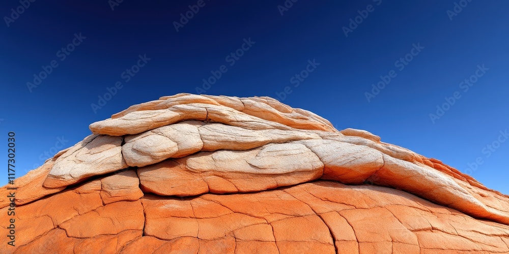 Unique Formation of Layered Rock Textures Under Clear Blue Sky in Desert Landscape