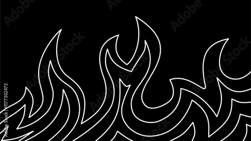 Background with fire lines. Outline of flames background. Continuous fire line design. Flame outline background. Fire Background. flame Background. doodle fire background. Flame Seamless Pattern.