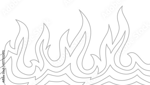 Background with fire lines. Outline of flames background. Continuous fire line design. Flame outline background. Fire Background. flame Background. doodle fire background. Flame Seamless Pattern.