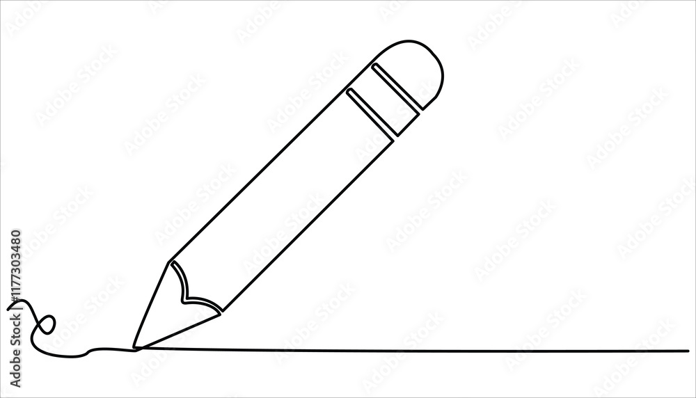 Fototapeta premium Minimalist pencil continuous one line drawing illustration. Pencil linear icon