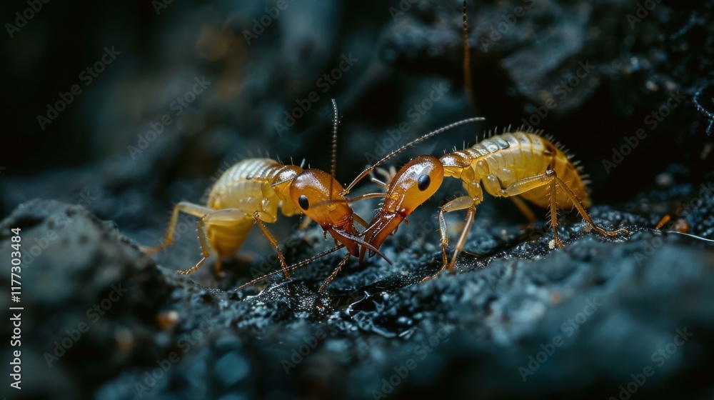 Close-up View of Termites Working on Decomposing Wood