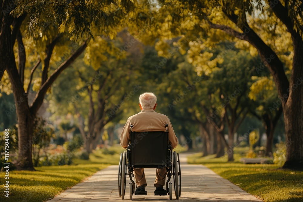 Elderly man enjoying a relaxing stroll in a park on a sunny day Elderly man enjoying a relaxing stroll in a park on a sunny day