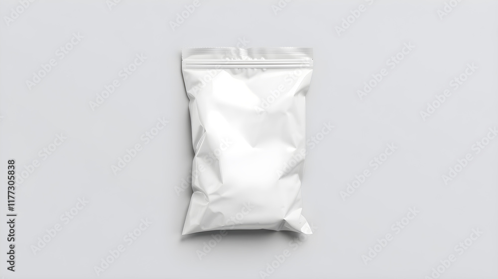 White Blank Plastic Metallic Foil Bag Mockup Template. Generative AI White Blank Plastic Metallic Foil Bag Mockup Template. Generative AI