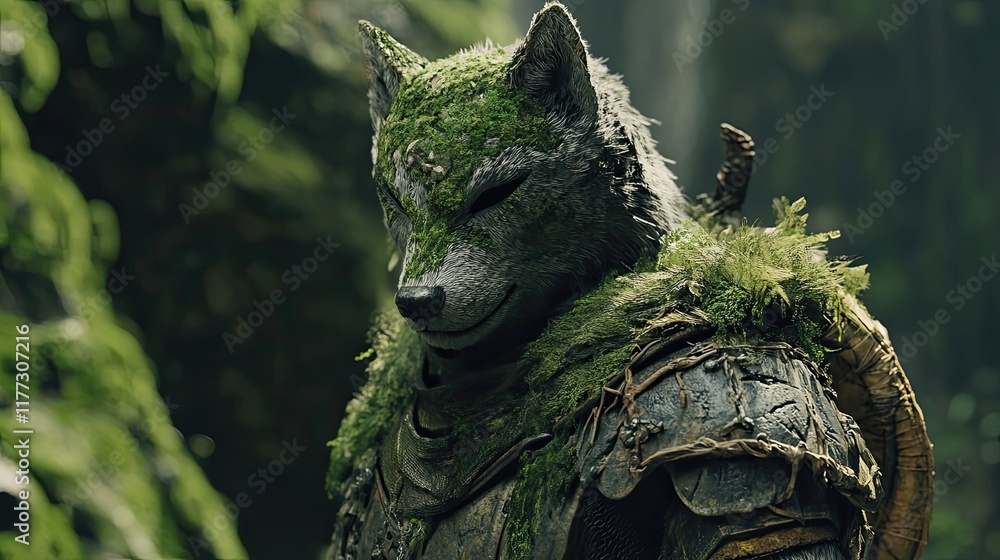 Moss Covered Wolf Knight In A Dark Forest Moss Covered Wolf Knight In A Dark Forest