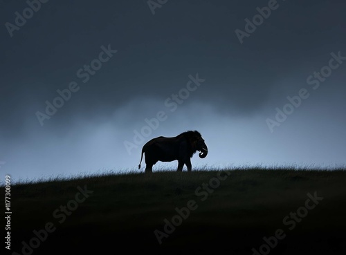 Minimalistic silhouette of lion in the wild photo