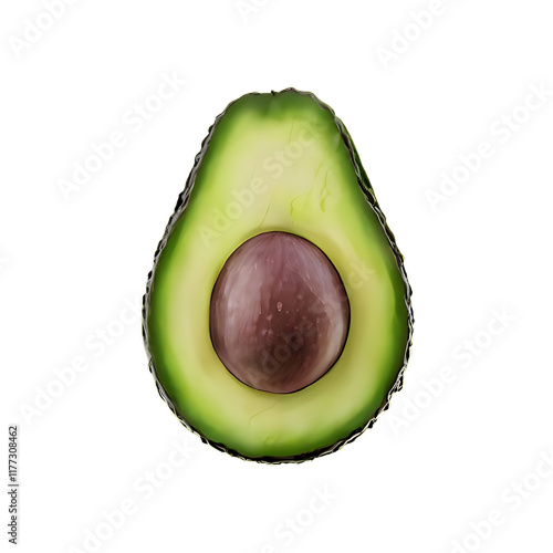 Fresh Ripe Avocado with Half Cut Showing Seed - Healthy Green Superfood on Transparent Background