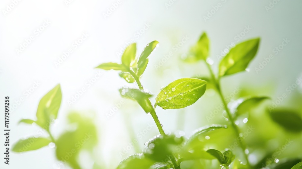 close-up of fresh green leaves with water droplets close-up of fresh green leaves with water droplets