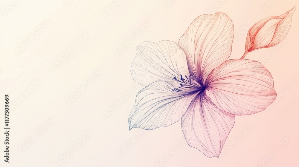 Obraz premium Minimalist five-petaled flower design on a soft pastel background.