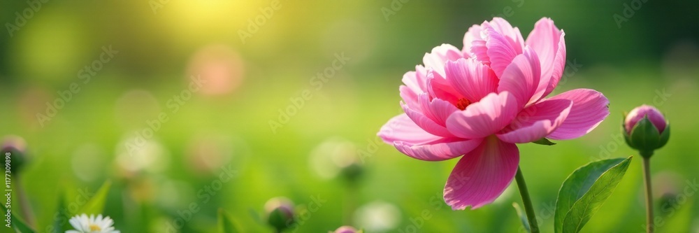 delicate peony petals fall gently on a light green meadow, foliage, delicate peony petals fall gently on a light green meadow, foliage,