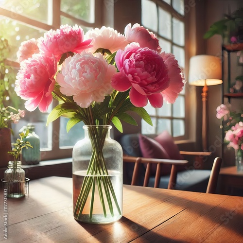 Wallpaper Mural Bottle Vase with Peonies. Torontodigital.ca