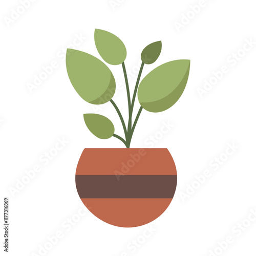 Cute Houseplants in flower pots on white background. Potted Plant Illustration.