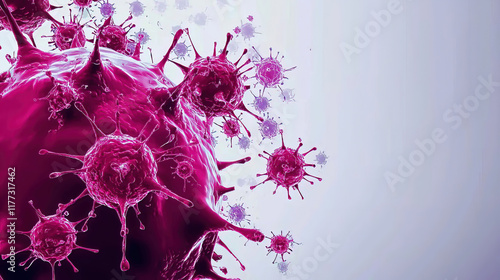 World Cancer Day raises awareness about health and prevention. Vibrant Abstract Representation of Viruses and Pathogens in Motion