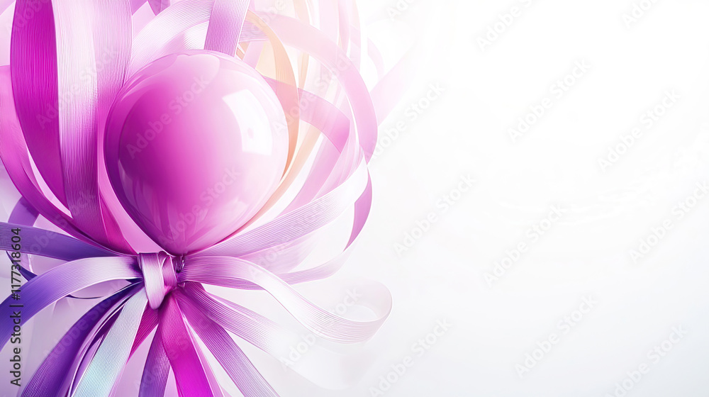 Obraz premium World Cancer Day raises awareness about health and prevention. Elegant Pink Balloon with Ribbons for Celebration Themes