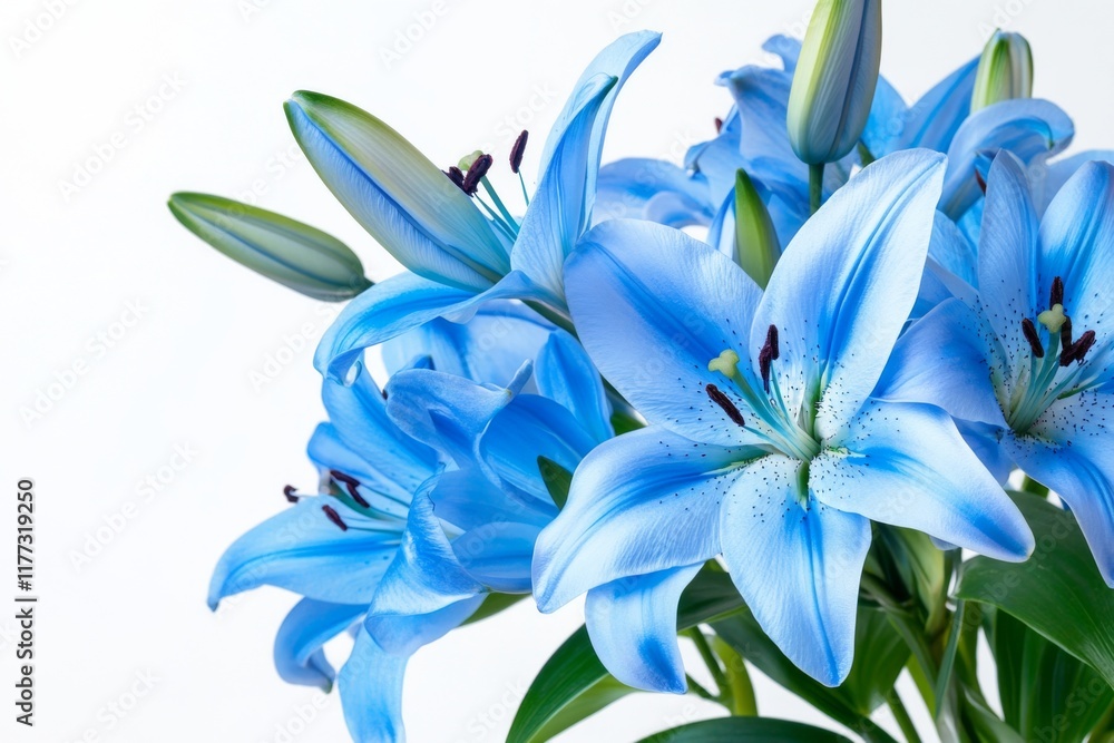 Obraz premium Elegant blue lilies in a floral arrangement against a clean white background