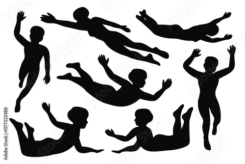 Floating people silhouettes set isolated flat vector illustration on white background.