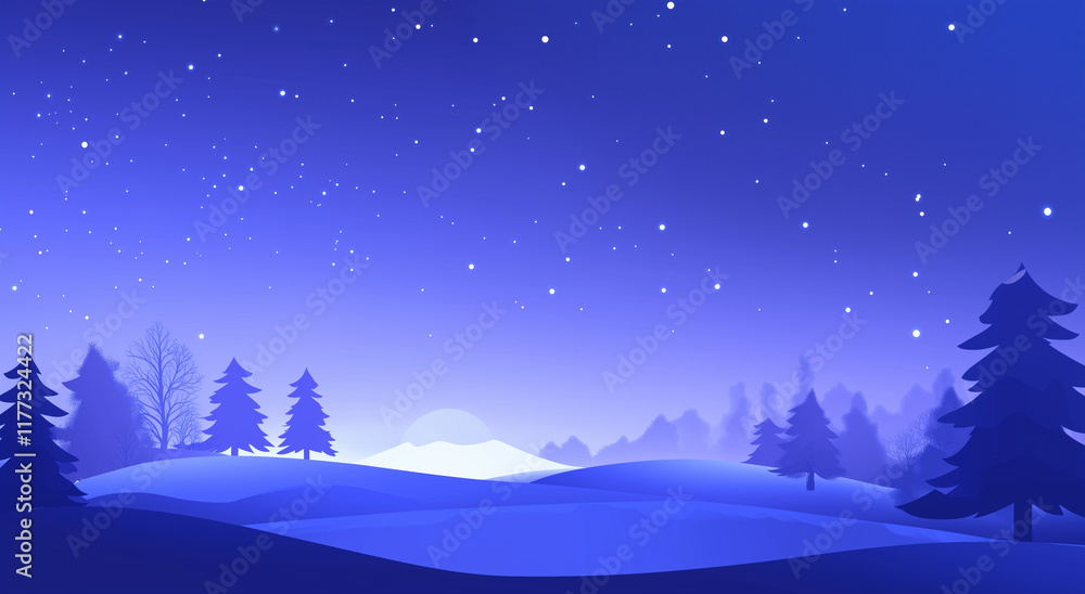 Fototapeta premium Dreamy Winter Night Scene with Starry Sky and Snow-Covered Landscape