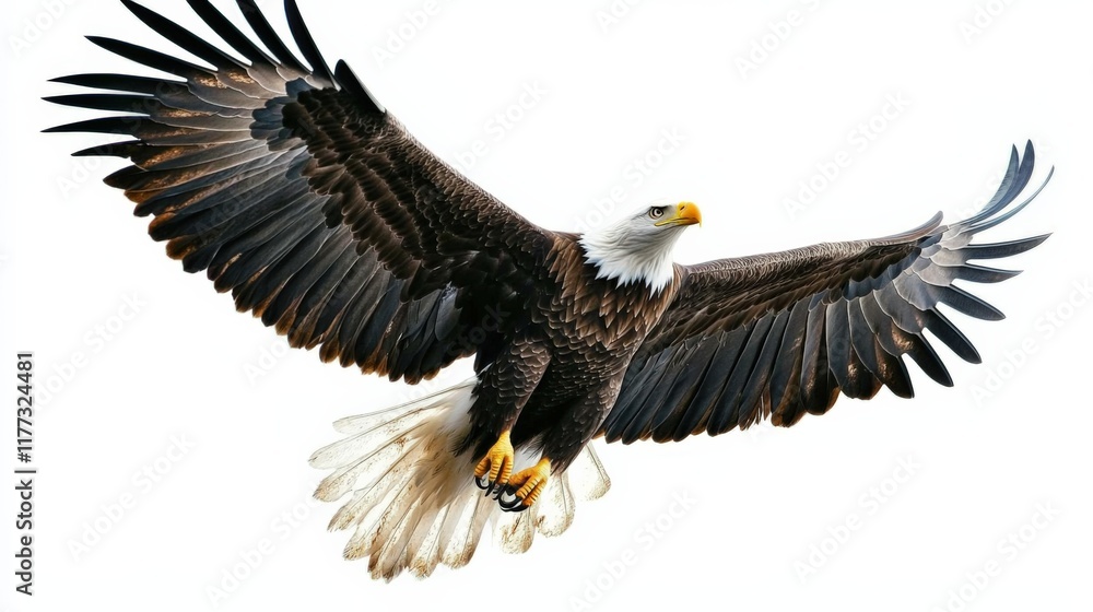 Fototapeta premium Bald eagle in flight against white background