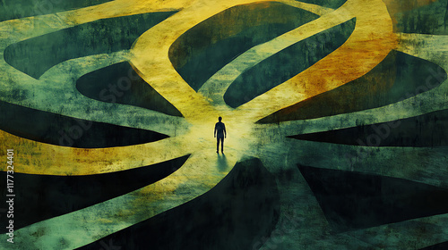 Wallpaper Mural A road splitting into many paths, a figure standing in the middle, choosing the unknown route2 Torontodigital.ca