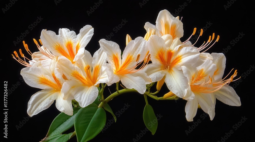 Fototapeta premium A vibrant arrangement of Wrightia religiosa flowers, their intricate petals standing out against a moody black background.