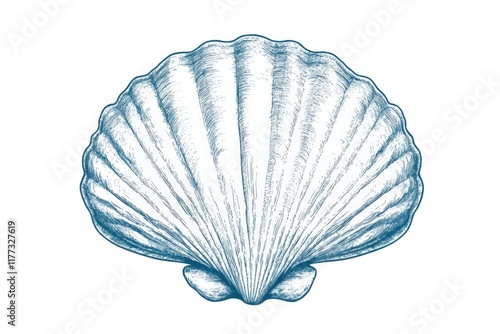 a blue sketch of a seashell on a white background