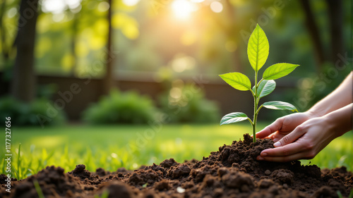 Wallpaper Mural A young green seedling emerges from rich soil, nurtured by sunlight and care. Torontodigital.ca